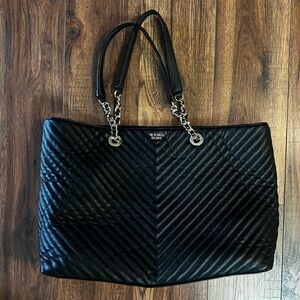 Victoria's Secret black quilted tote bag with chain accents